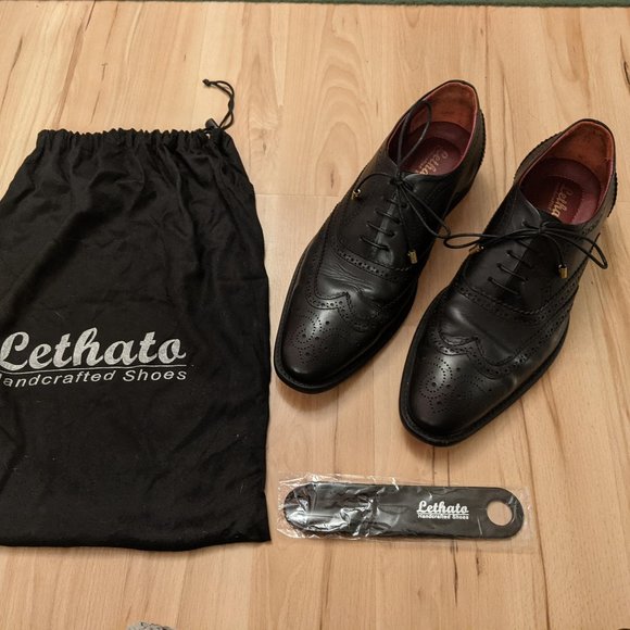 Lethato Wingtip Brogue Oxford Shoes - Black - Picture 1 of 6